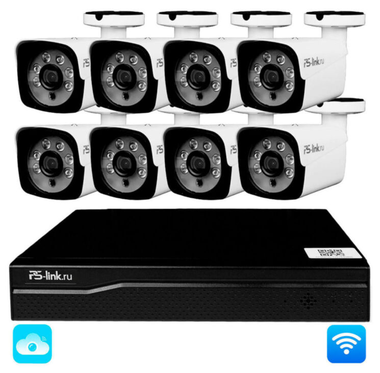Комплект видеонаблюдения WIFI 3Мп KIT-W308TB беспроводной, 8 камер для улицы, удаленный доступ