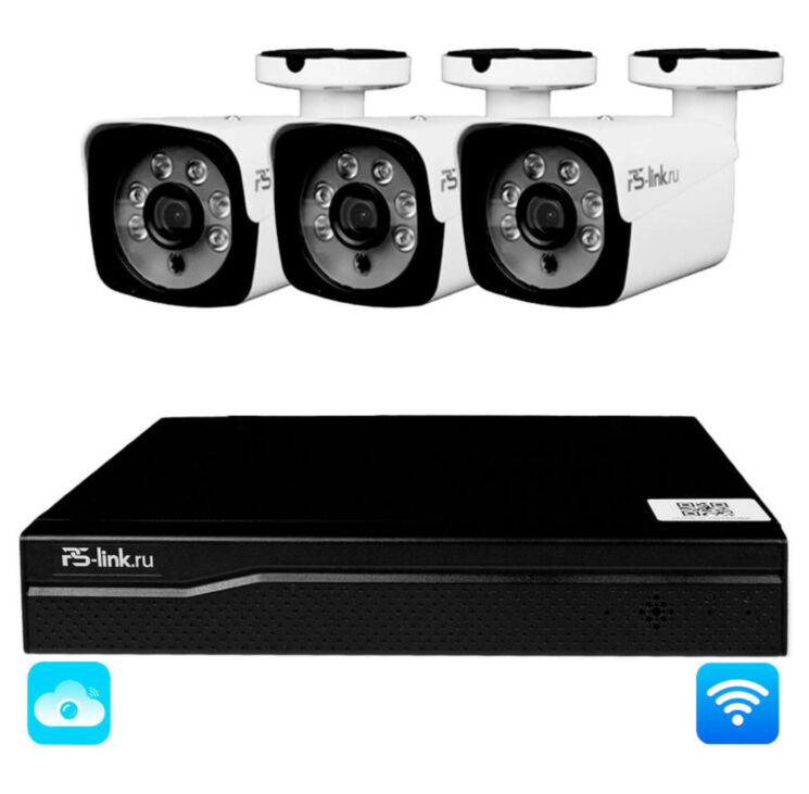 Комплект видеонаблюдения WIFI 5Мп KIT-W503TB беспроводной, 3 камеры для улицы, ночное видение, удаленный доступ