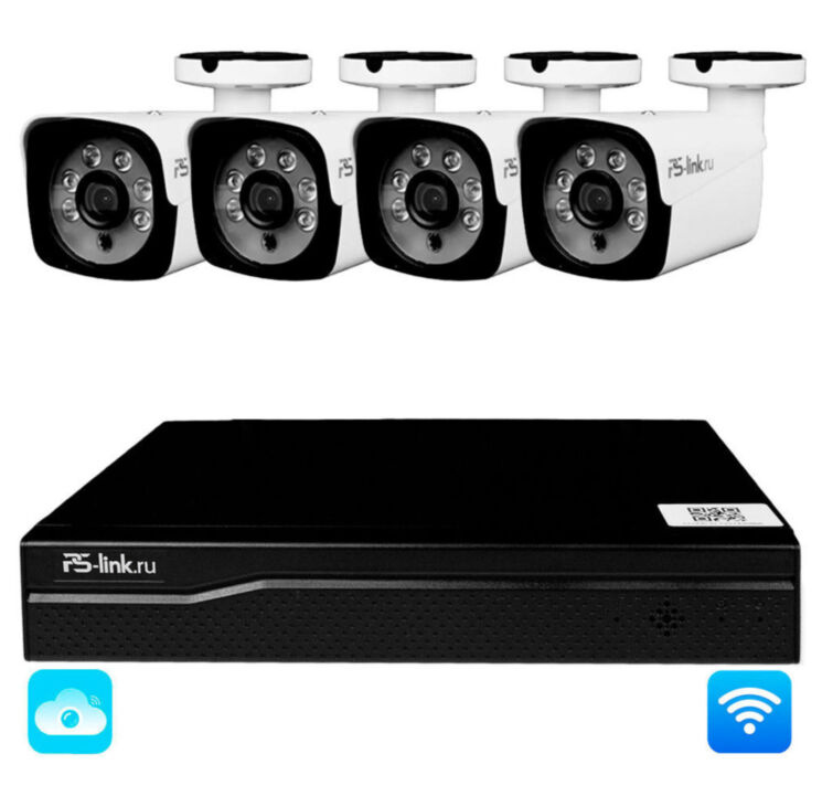 Комплект видеонаблюдения WIFI 5Мп KIT-W504TB беспроводной, 4 камеры для улицы, ночное видение, удаленный доступ