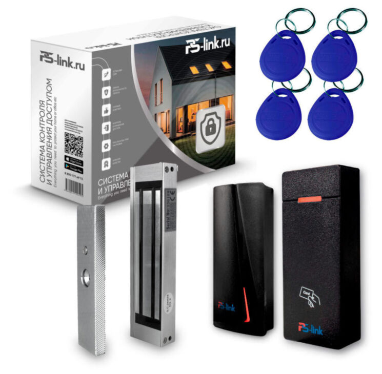 Система СКУД KIT-M010EM-WP-P-180 на 1 дверь, электромагнитный замок 180 кг, 2 всепогодных считывателя RFID 125 кГц EM-Marine