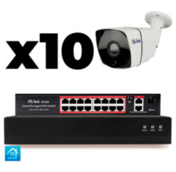 Комплект видеонаблюдения IP 2Мп  KIT-C210IP-PL 10 камер для улицы, программный датчик движения, удаленный доступ, ночное видение, умный коммутатор