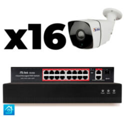 Комплект видеонаблюдения IP 2Мп  KIT-C216IP-PL 16 камер для улицы, программный датчик движения, удаленный доступ, ночное видение, умный коммутатор