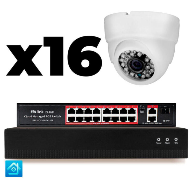 Комплект видеонаблюдения IP 8Мп KIT-A816IP-PL 16 камер для помещения, программный датчик движения, удаленный доступ, ночное видение