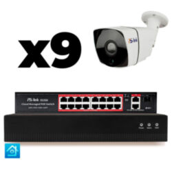 Комплект видеонаблюдения IP 5Мп  KIT-C509IP-PL 9 камер для улицы, программный датчик движения, удаленный доступ, ночное видение, умный коммутатор