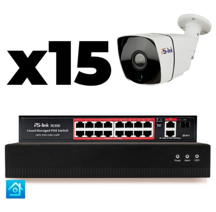 Комплект видеонаблюдения IP 8Мп KIT-C815IP-PL 15 камер для улицы, программный датчик движения, удаленный доступ, ночное видение, умный коммутатор
